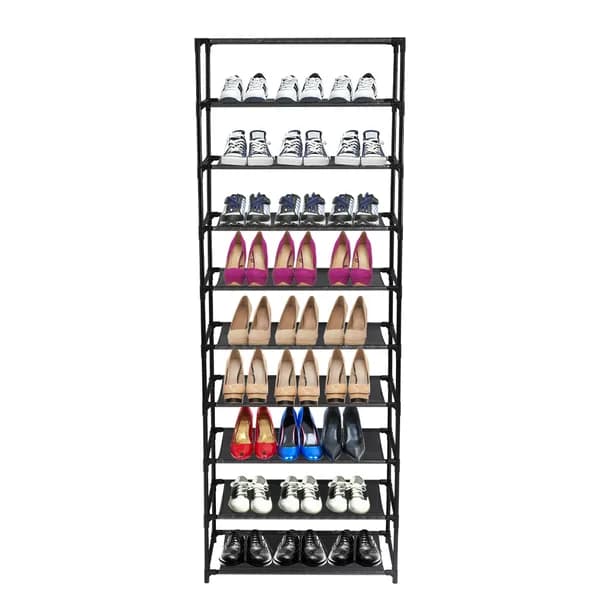 Product detail: 10-Tier Shoe Rack, Black Fabric and Steel for home organizers and home decor from Sesoris