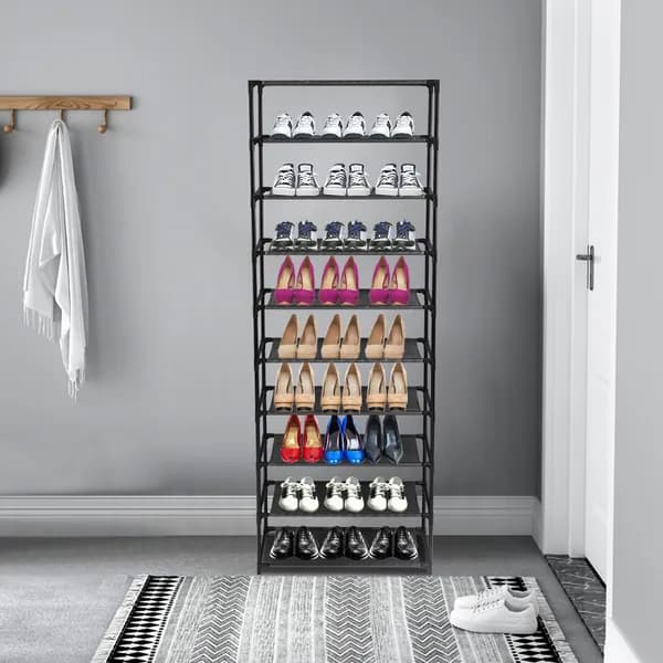 In-use view: 10-Tier Shoe Rack, Black Fabric and Steel for home organizers and home decor from Sesoris