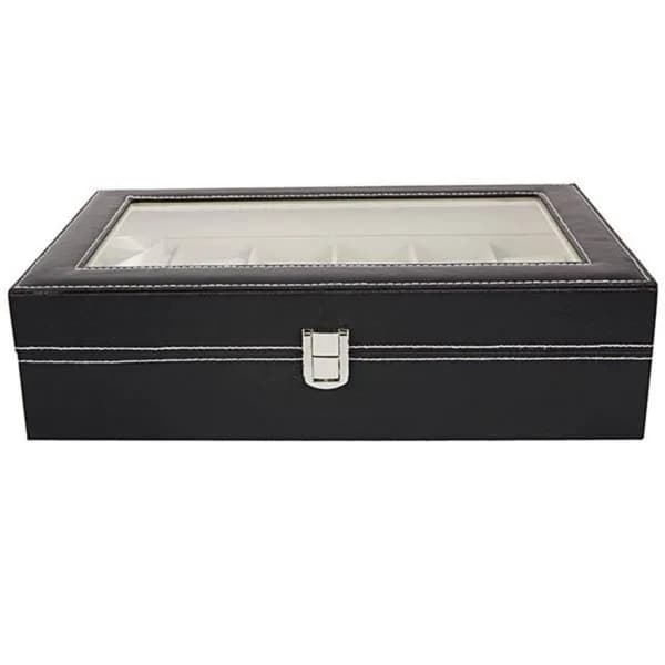 Main product photo: 12-Slot Watch Box with Clear Lid, Black for organizer bags, storage pouches, and travel bags from Sesoris