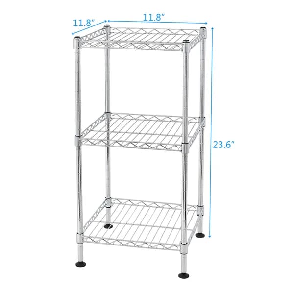 Product detail: 3-Tier Wire Shelving Rack, 11.8 x 11.8 x 23.6 in., Chrome for home organizers and home decor from Sesoris