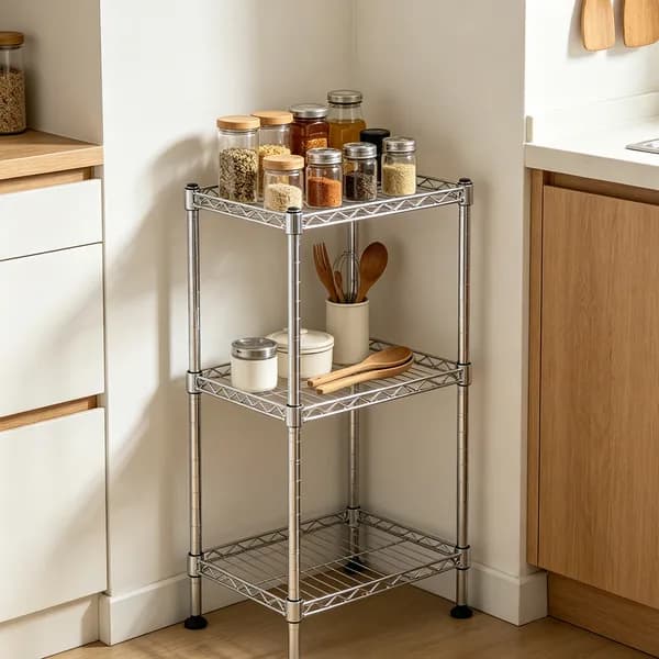Front view: 3-Tier Wire Shelving Rack, 11.8 x 11.8 x 23.6 in., Chrome for home organizers and home decor from Sesoris