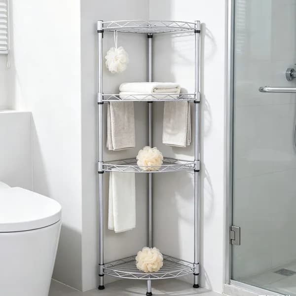 Product detail: 4-Tier Corner Wire Shelf, Silver for home organizers and home decor from Sesoris