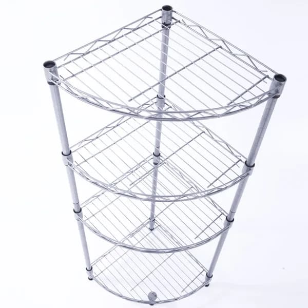 In-use view: 4-Tier Corner Wire Shelf, Silver for home organizers and home decor from Sesoris