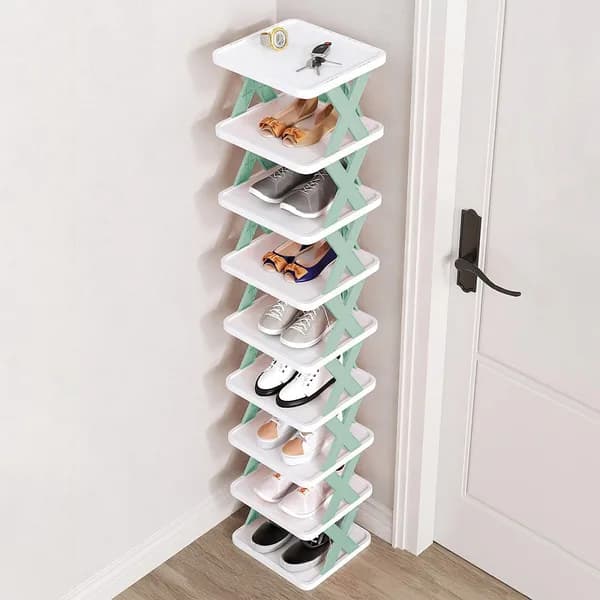 Main product photo: 9-Tier Narrow Shoe Rack, White and Mint for home organizers and home decor from Sesoris
