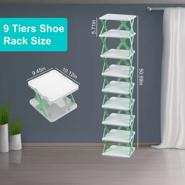 Product detail: 9-Tier Narrow Shoe Rack, White and Mint for home organizers and home decor from Sesoris
