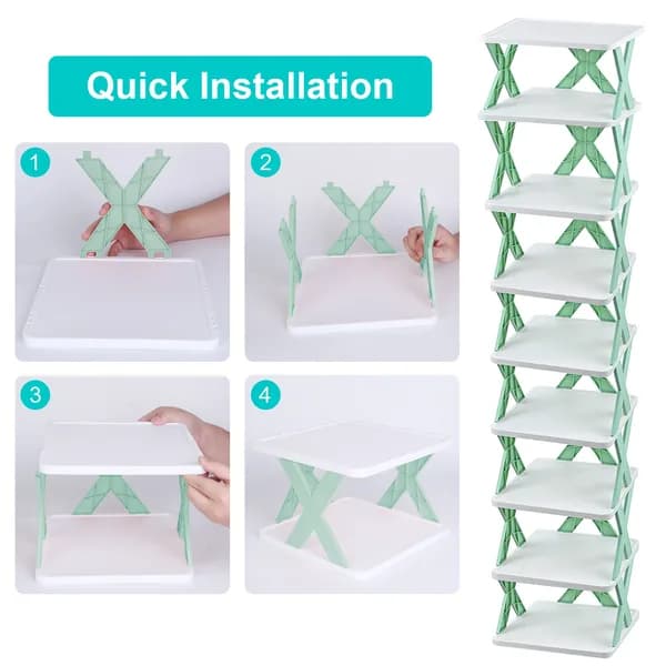 In-use view: 9-Tier Narrow Shoe Rack, White and Mint for home organizers and home decor from Sesoris