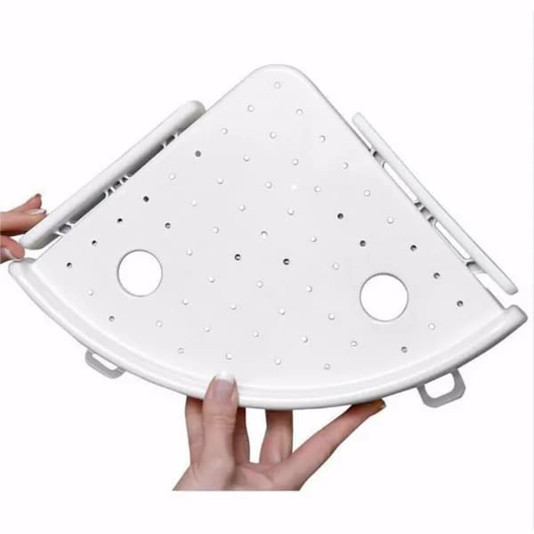 Product detail: Adhesive Corner Shower Shelf with 2 Hooks, White for home organizers and home decor from Sesoris
