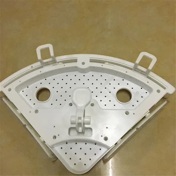 Front view: Adhesive Corner Shower Shelf with 2 Hooks, White for home organizers and home decor from Sesoris