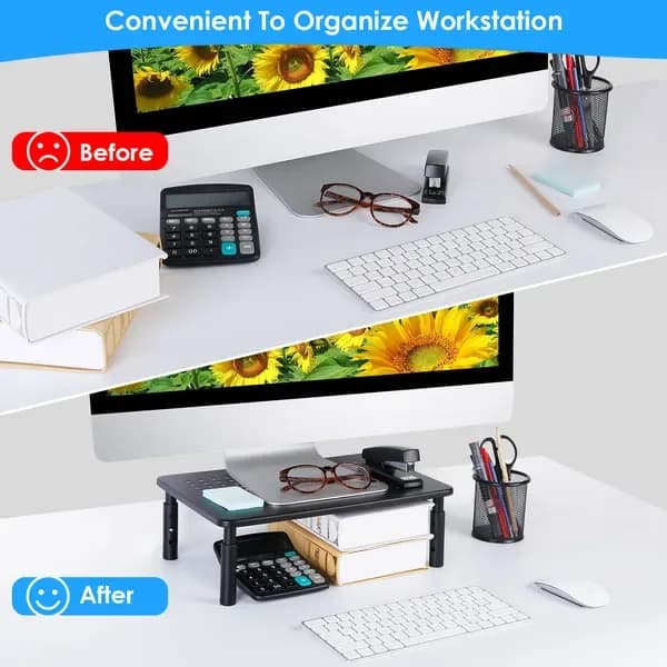 Front view: Monitor Riser with 3 Height Settings, Black for home organizers and home decor from Sesoris