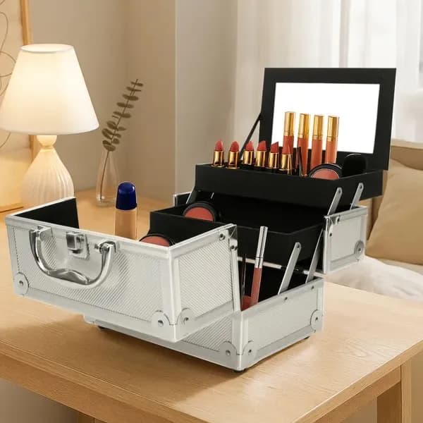 Product detail: Aluminum Makeup Train Case with Mirror for organizer bags, storage pouches, and travel bags from Sesoris