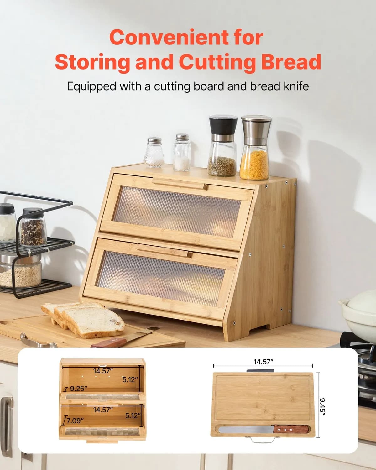 In-use view: Double-Layer Bamboo Bread Box for kitchen essentials and kitchen storage from Sesoris
