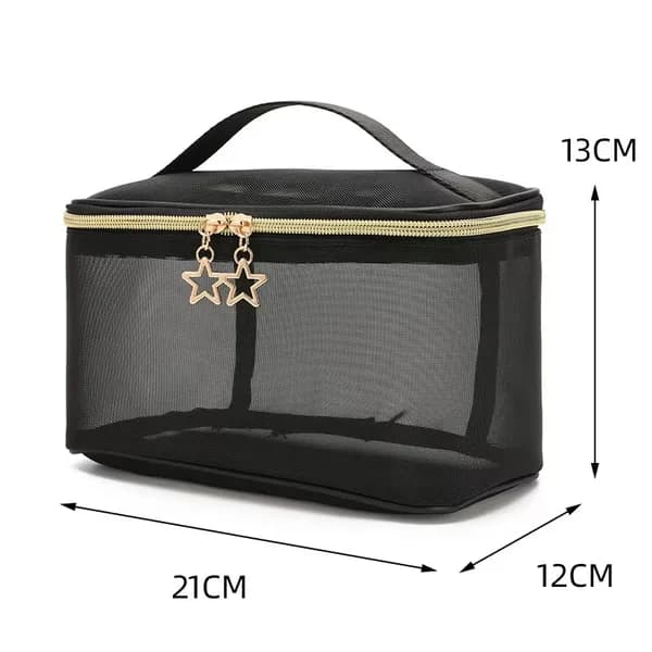 Product detail: Black Mesh Makeup Bag with Top Handle for organizer bags, storage pouches, and travel bags from Sesoris