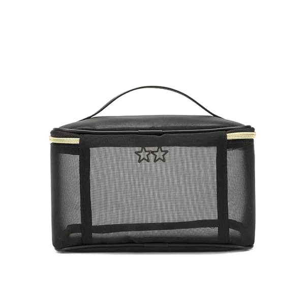 In-use view: Black Mesh Makeup Bag with Top Handle for organizer bags, storage pouches, and travel bags from Sesoris