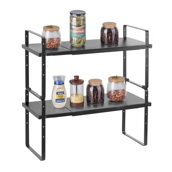 Main product photo: Expandable Stacking Cabinet Shelves, Set of 2, Black for kitchen essentials and kitchen storage from Sesoris