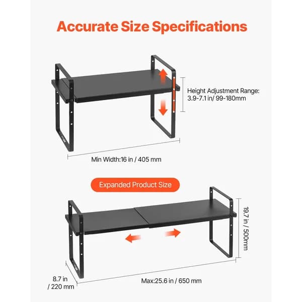 In-use view: Expandable Stacking Cabinet Shelves, Set of 2, Black for kitchen essentials and kitchen storage from Sesoris