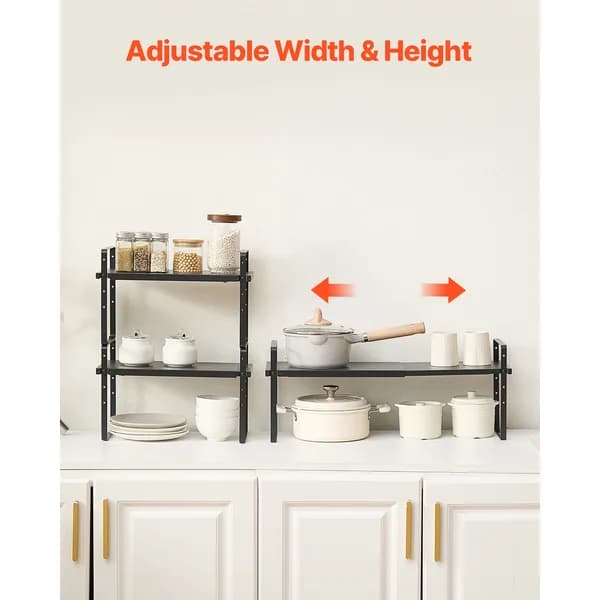 Front view: Expandable Stacking Cabinet Shelves, Set of 2, Black for kitchen essentials and kitchen storage from Sesoris