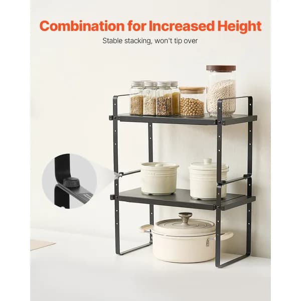 Material detail: Expandable Stacking Cabinet Shelves, Set of 2, Black for kitchen essentials and kitchen storage from Sesoris