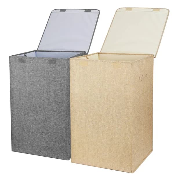 In-use view: Foldable Laundry Hamper with Lid, Brown for home organizers and home decor from Sesoris