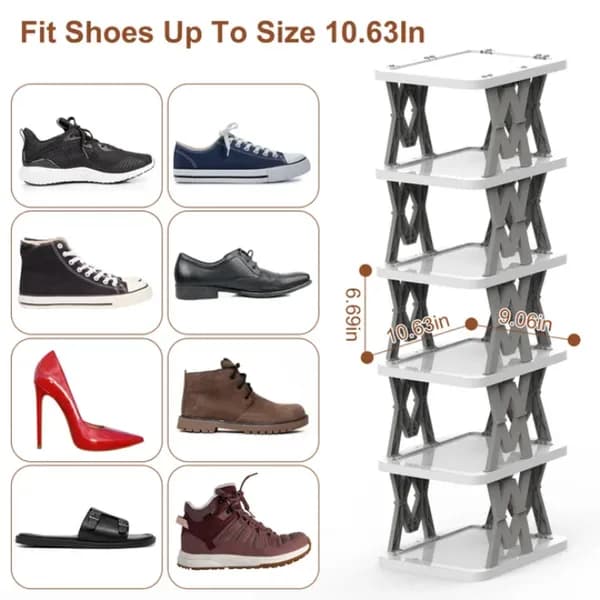 In-use view: 6-Tier Foldable Narrow Shoe Rack, White and Gray for home organizers and home decor from Sesoris