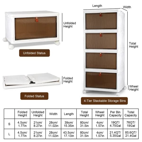 Product detail: Folding Storage Cabinet with Wheels, 4 Tiers, Small for home organizers and home decor from Sesoris