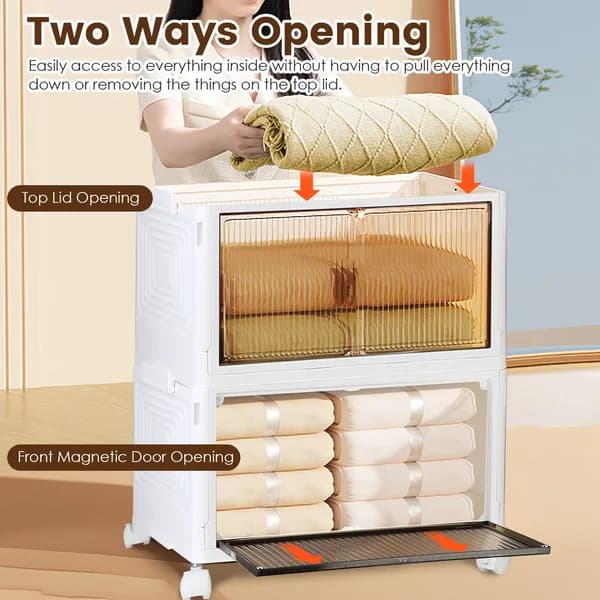 Front view: Folding Storage Cabinet with Wheels, 4 Tiers, Small for home organizers and home decor from Sesoris