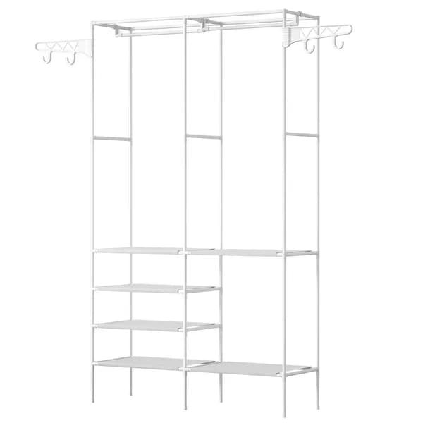 Product detail: Freestanding Garment Rack with Shelves and Side Hooks, White for home organizers and home decor from Sesoris
