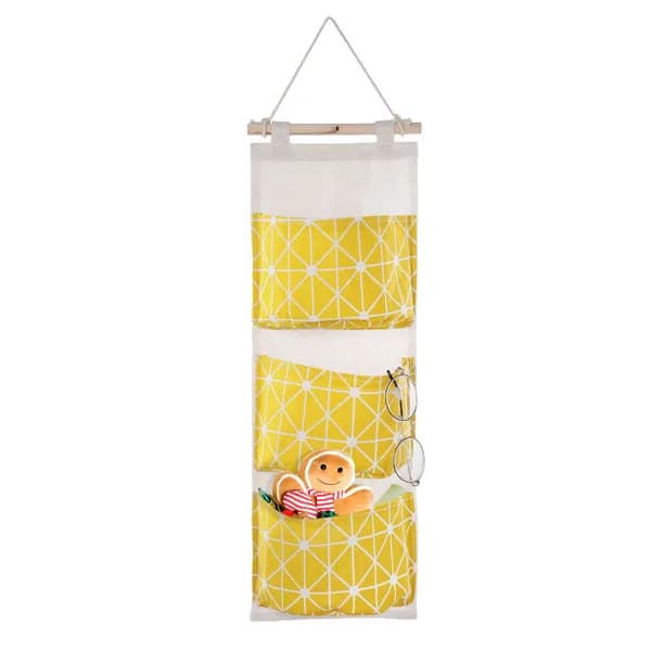 Product detail: Hanging Wall Organizer, 3 Pockets, Yellow for home organizers and home decor from Sesoris