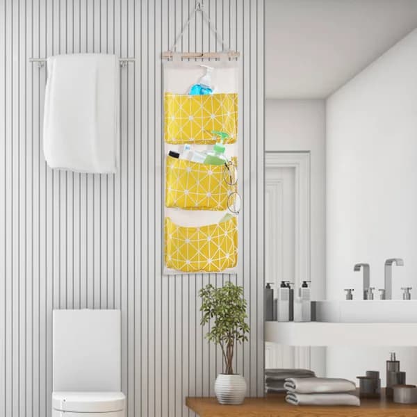 In-use view: Hanging Wall Organizer, 3 Pockets, Yellow for home organizers and home decor from Sesoris