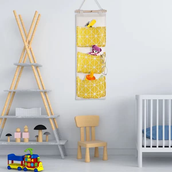 Front view: Hanging Wall Organizer, 3 Pockets, Yellow for home organizers and home decor from Sesoris