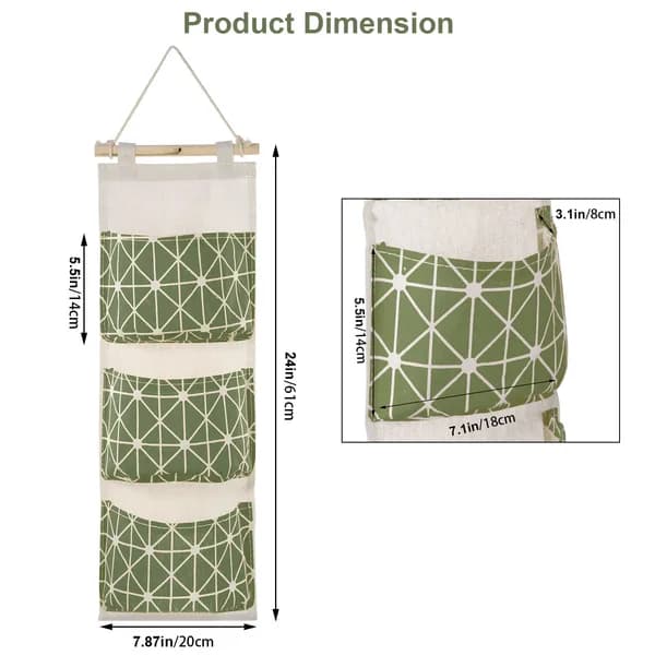 Material detail: Hanging Wall Organizer, 3 Pockets, Yellow for home organizers and home decor from Sesoris