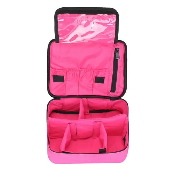 Product detail: Makeup Bag with Brush Slots and Dividers, Pink for organizer bags, storage pouches, and travel bags from Sesoris