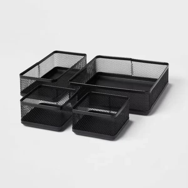 Main product photo: Mesh Desk Drawer Organizer Set, 4 Pieces, Black for home organizers and home decor from Sesoris