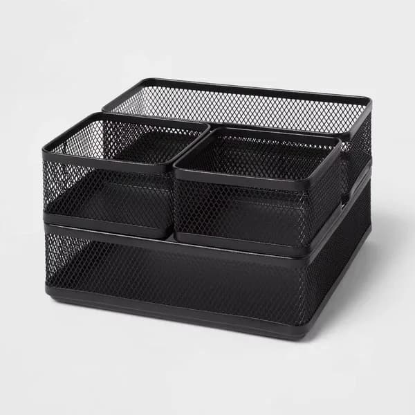 Product detail: Mesh Desk Drawer Organizer Set, 4 Pieces, Black for home organizers and home decor from Sesoris