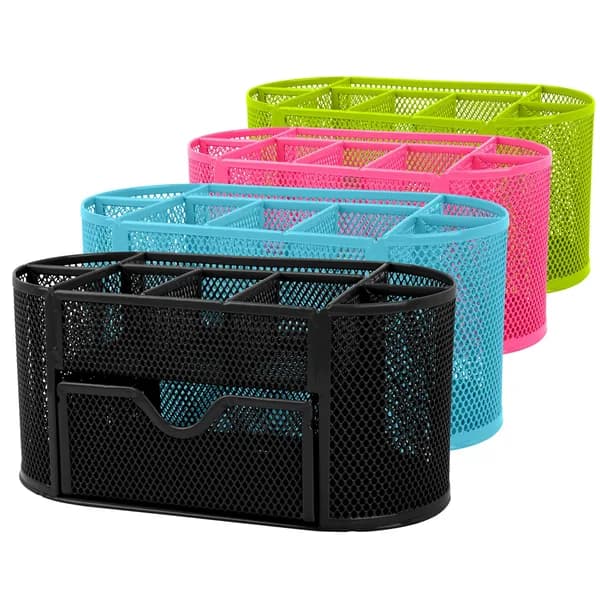 In-use view: Mesh Desk Organizer with Drawer, 9 Compartments, Green for home organizers and home decor from Sesoris