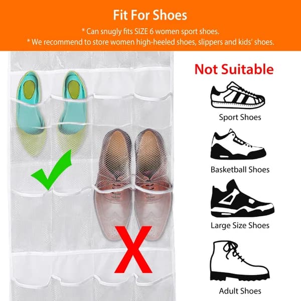 Front view: Over-the-Door Shoe Organizer, 24 Clear Pockets for home organizers and home decor from Sesoris