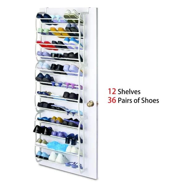 Product detail: Over-the-Door Shoe Rack, 12 Tiers, 36 Pairs, White for home organizers and home decor from Sesoris
