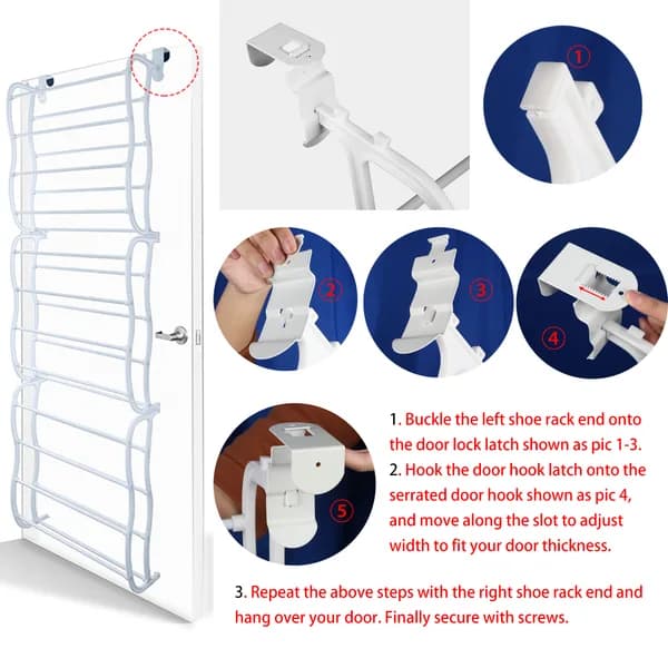 Front view: Over-the-Door Shoe Rack, 12 Tiers, 36 Pairs, White for home organizers and home decor from Sesoris