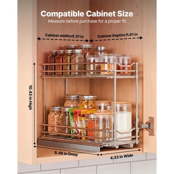 Product detail: Pull-Out Spice Rack, 2 Tiers, 4.33 in. Wide for kitchen essentials and kitchen storage from Sesoris