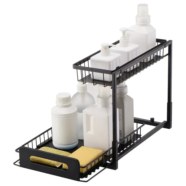 Main product photo: 2-Tier Pull-Out Under-Sink Organizer, Black for kitchen essentials and kitchen storage from Sesoris