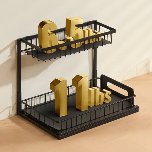 Product detail: 2-Tier Pull-Out Under-Sink Organizer, Black for kitchen essentials and kitchen storage from Sesoris