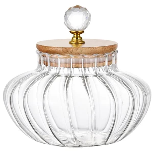 Main product photo: Ribbed Glass Storage Jar with Wooden Lid for kitchen essentials and kitchen storage from Sesoris