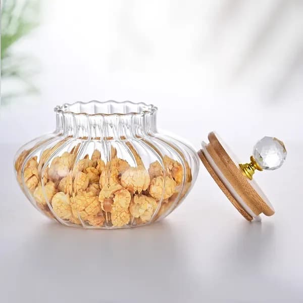 Product detail: Ribbed Glass Storage Jar with Wooden Lid for kitchen essentials and kitchen storage from Sesoris