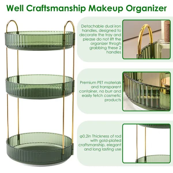 Product detail: 3-Tier Rotating Makeup Organizer, Green for home organizers and home decor from Sesoris