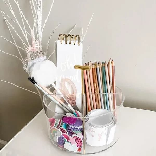 Front view: Round Acrylic Desk Organizer, 4 Compartments for home organizers and home decor from Sesoris