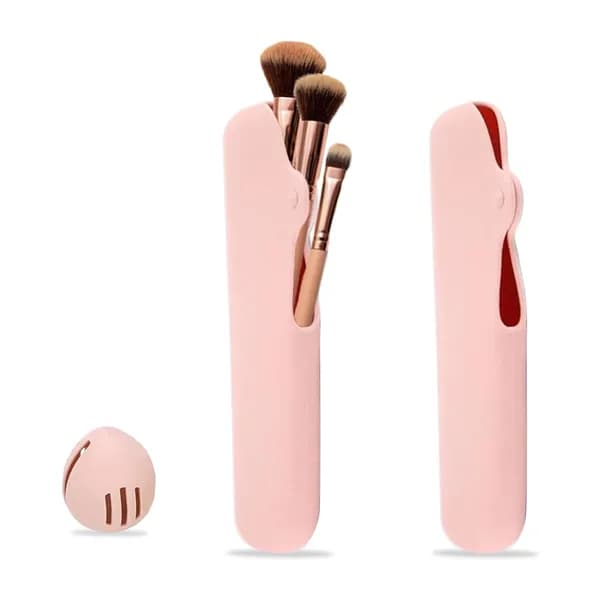 Main product photo: Silicone Makeup Brush Holder with Sponge Case, Pink for organizer bags, storage pouches, and travel bags from Sesoris