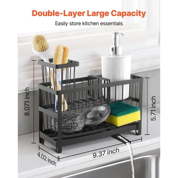 In-use view: Sink Caddy with Brush Holder and Drain Spout, Black for kitchen essentials and kitchen storage from Sesoris
