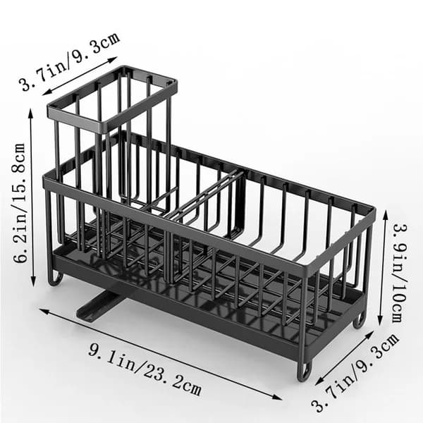Product detail: Sink Caddy with Removable Brush Holder, 9.1 in., Black for kitchen essentials and kitchen storage from Sesoris