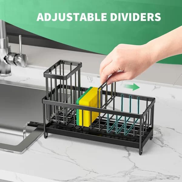 In-use view: Sink Caddy with Removable Brush Holder, 9.1 in., Black for kitchen essentials and kitchen storage from Sesoris