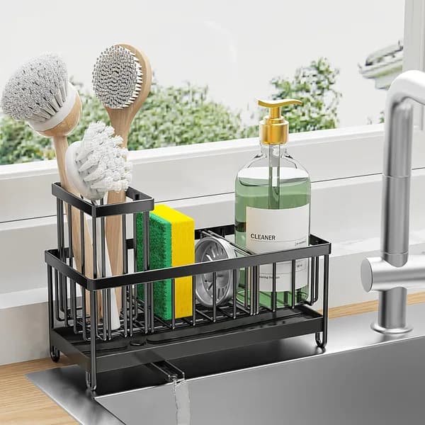 Material detail: Sink Caddy with Removable Brush Holder, 9.1 in., Black for kitchen essentials and kitchen storage from Sesoris