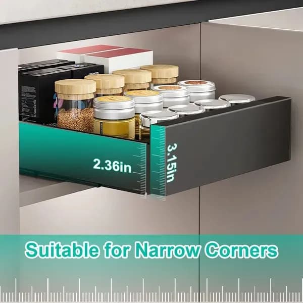 Front view: Slide-Out Cabinet Drawer, Black Steel for kitchen essentials and kitchen storage from Sesoris